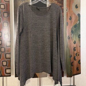 Cupio Women's Top, Brown, fine knit, Size L Asymmetrical hemline